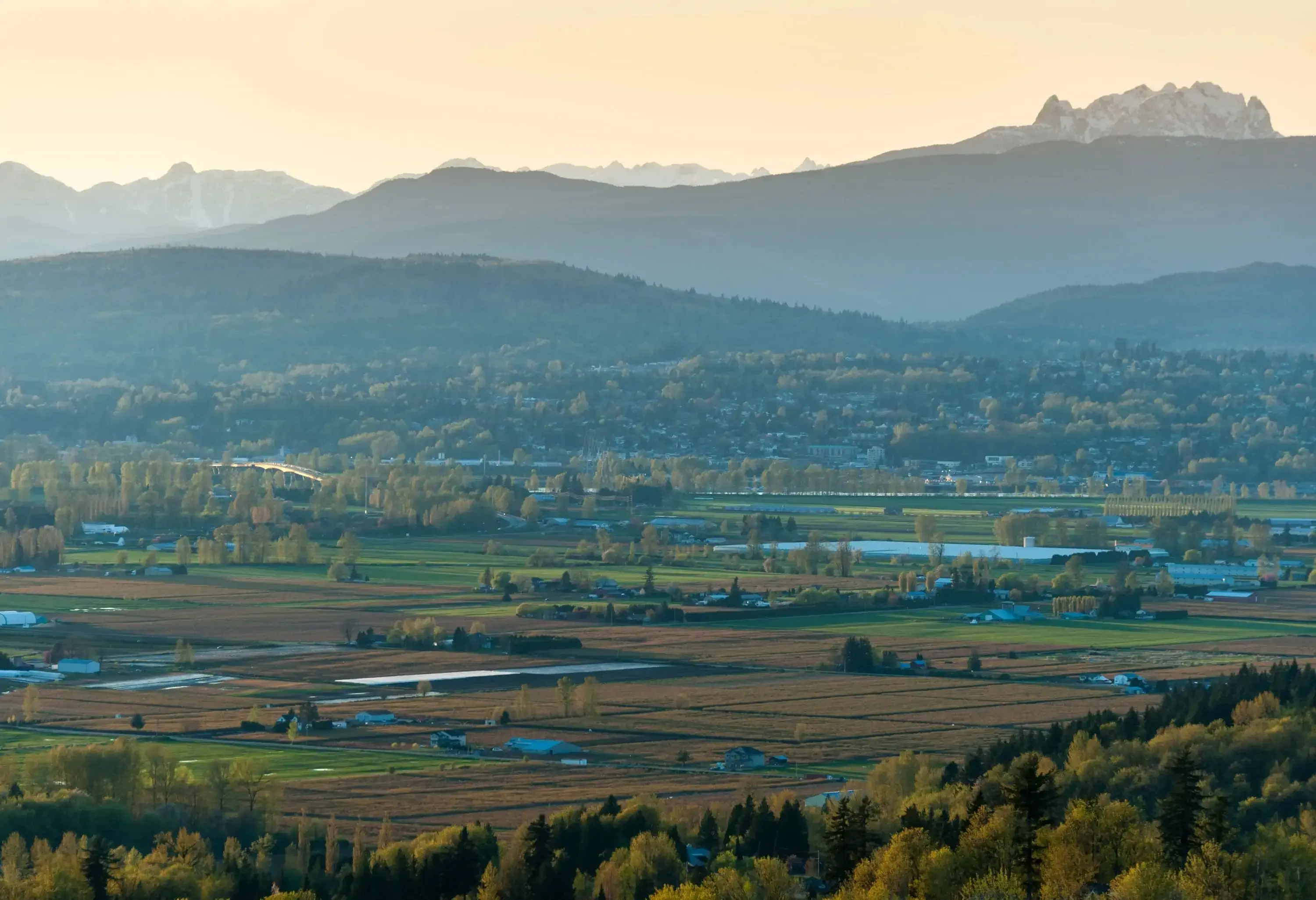 View of the city of Mission and the Matsqui Prairie in Abbotsford, BC